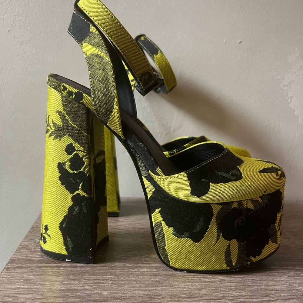ASOS green floral platform heels